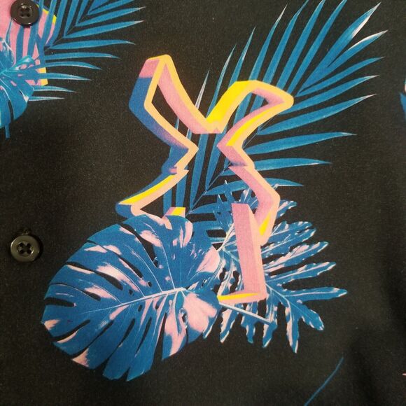 Dutch Bros Men Button Up Shirt X-Large Blue Leaf Print Hawaiian Short Sleeve - Picture 5 of 8